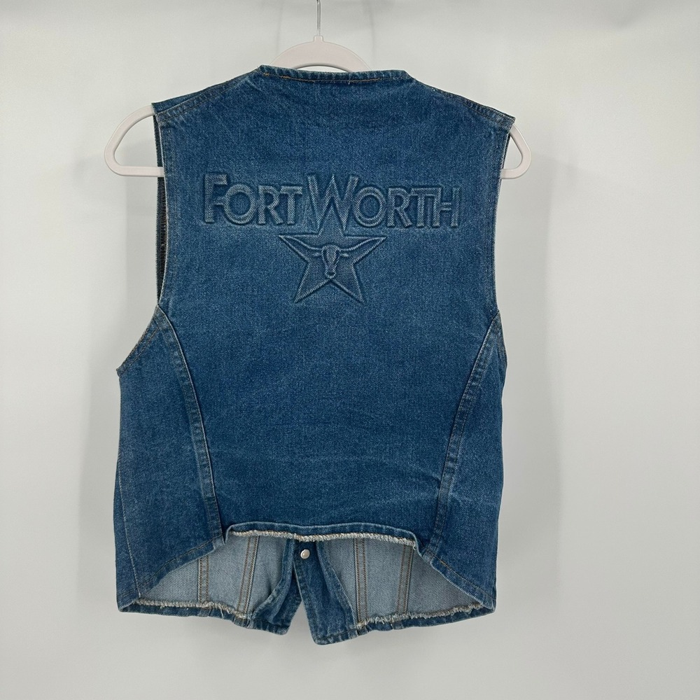 Womens Western Fort Worth Denim Vest Size S Cowgirl Americana Rodeo TX Vintage
